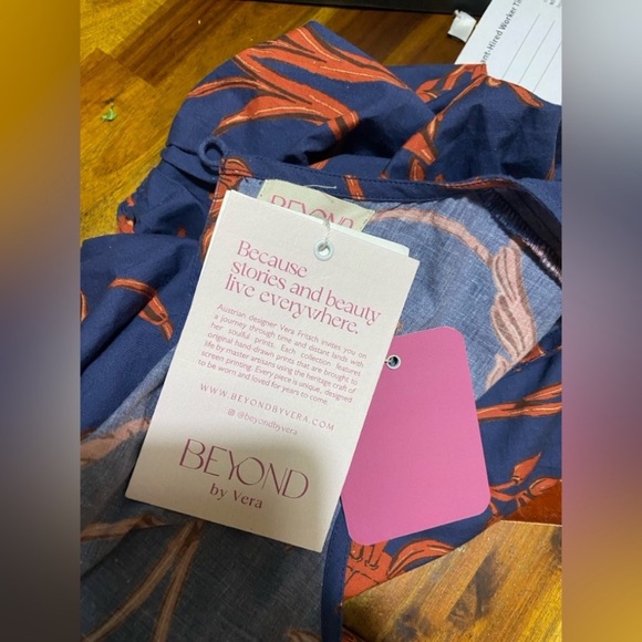 NWT Beyond by Vera Floral Blue gorgeous ruffle midi dress.
100% cotton. - Picture 8 of 10